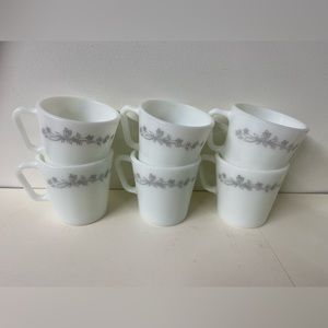 Second Set of 6 vintage Pyrex “Ribbon Bouquet” D-handled coffee mugs